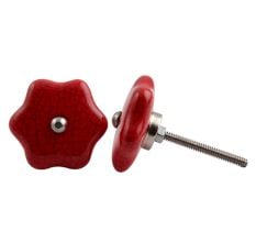 Red Star Shape Crackle Ceramic Cabinet Knob